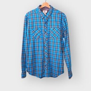 TIMBERLAND Long Sleeve Shirt Button-Up in Turquoise and Black Men's Large